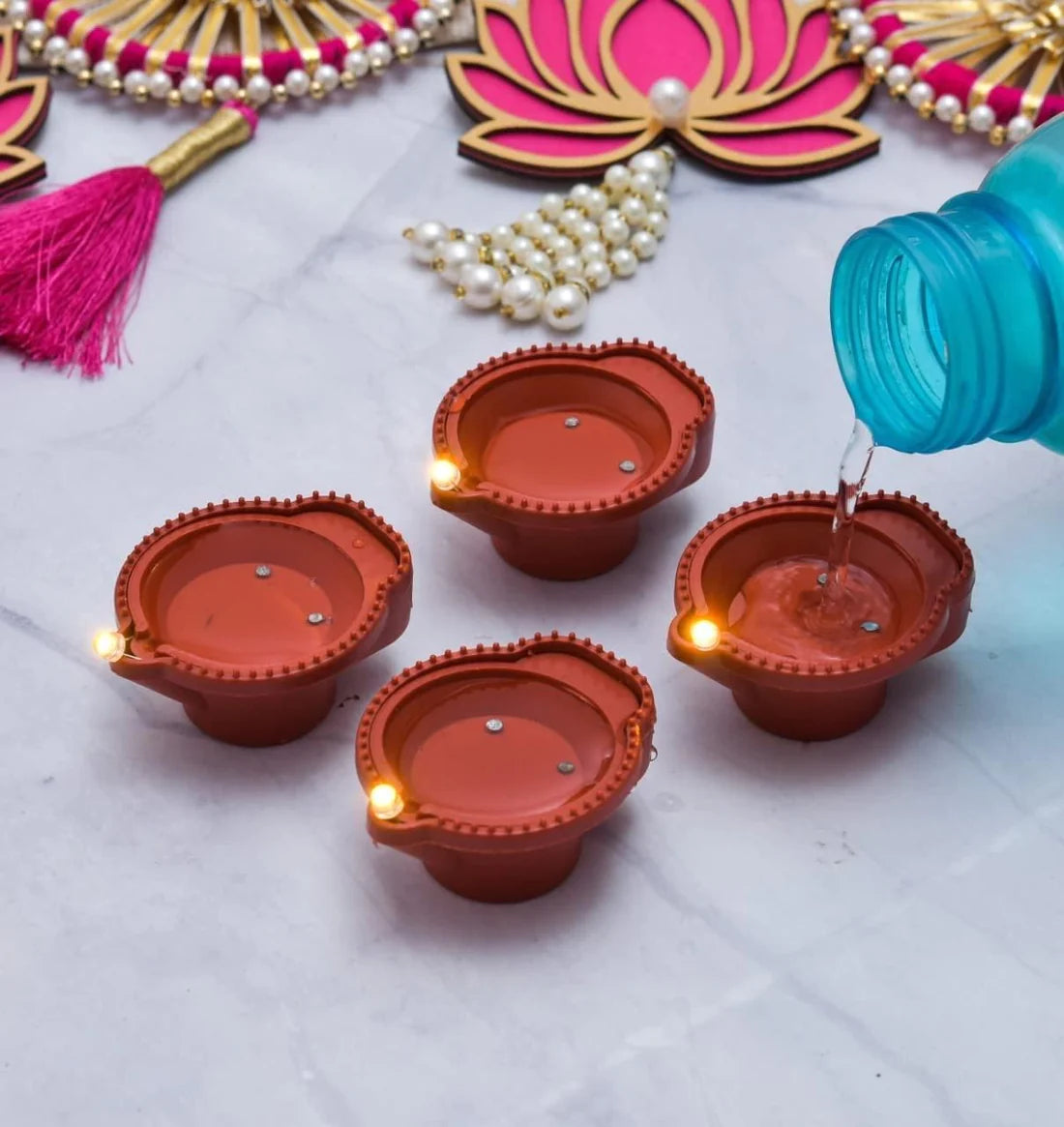 Water Sensor Diyas Plastic with, Ambient Lights,  (Pack containing 6/12/18/24 items)
