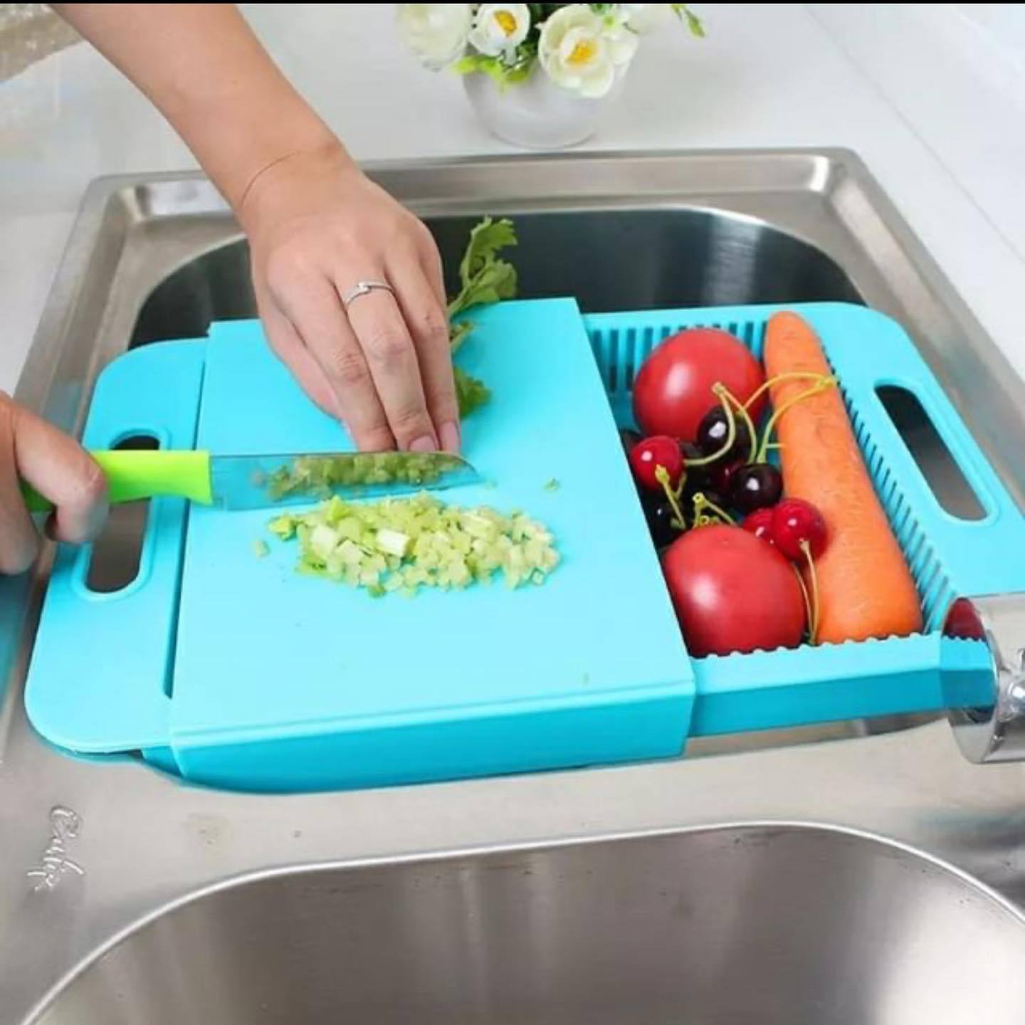 Chop - N - Store Cutting Chopping Board with Tray & Strainers (Multi Color)