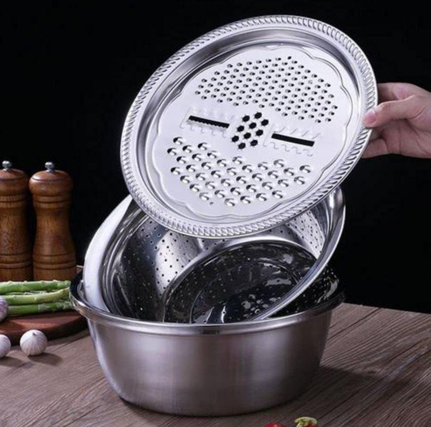 3 in 1 Kitchen Multipurpose Stainless Steel Bowl