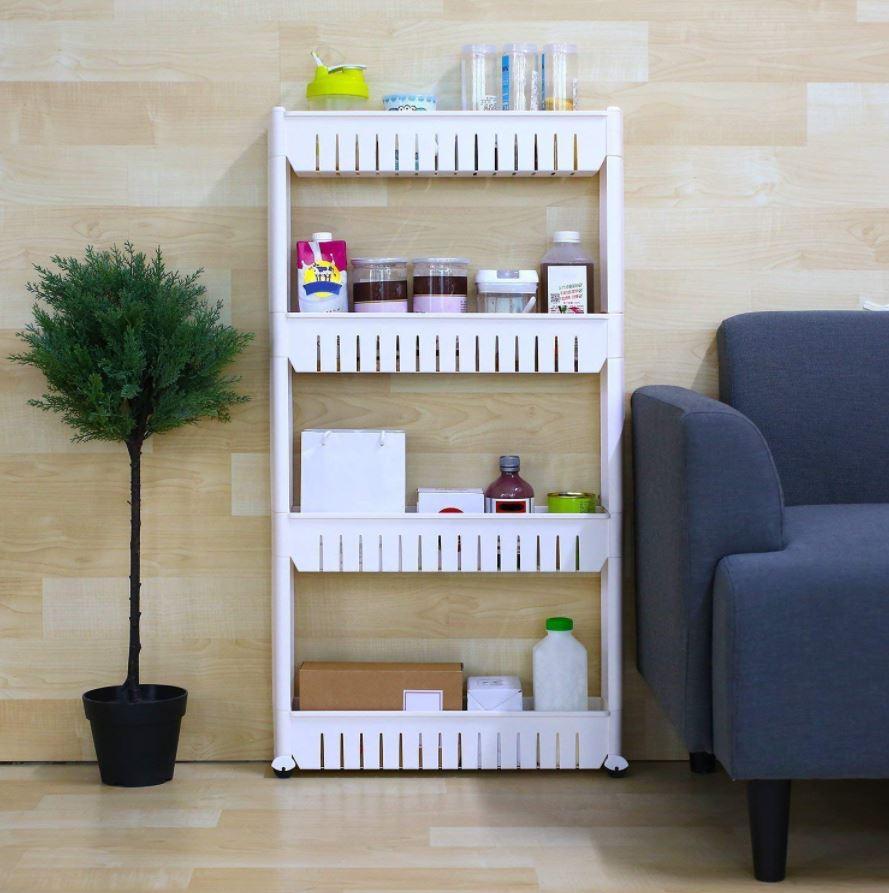 4 Shelves Multipurpose Slim Kitchen Organizer Storage Rack with Wheels for Home, Bedroom,Bathroom| (Assorted) Plastic