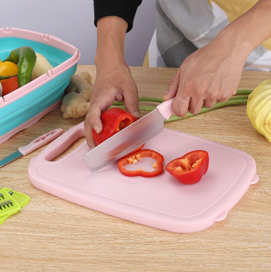Premium Quality  Multifunction Kitchen Foldable Cutting Board Chopping Block with Washing Drain Basket