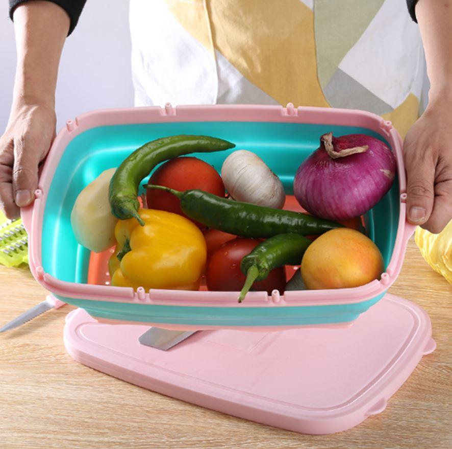 Premium Quality  Multifunction Kitchen Foldable Cutting Board Chopping Block with Washing Drain Basket