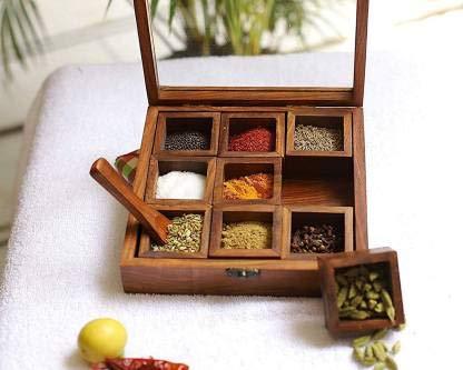 Wood Spice Box Container (1Pc Wooden Spoon Free)