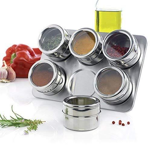 Magnetic Stainless Steel Spice Rack (Set of 6)