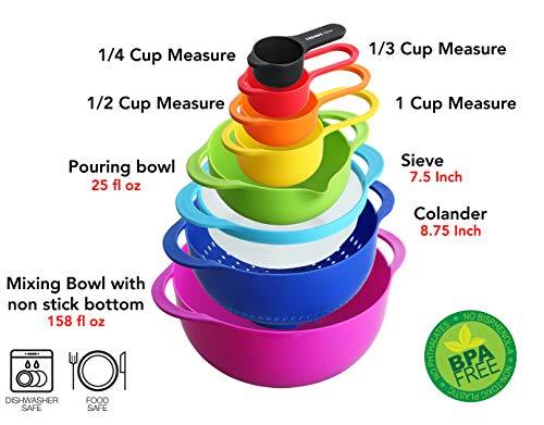Plastic Bowls, Colander & Measuring Cups & Spoon (Set of 8)