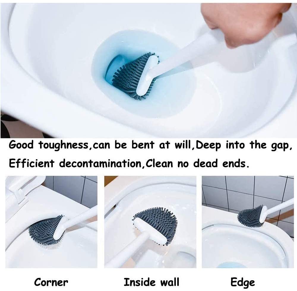 Toilet Brush - Silicone Toilet Cleaning Brush and Holder ( Color May Vary )