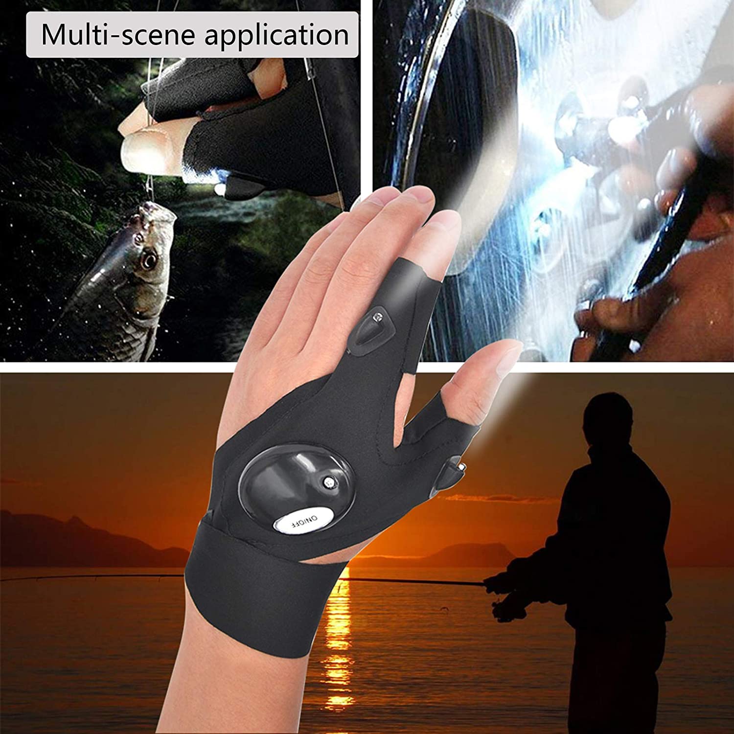 Portable Multi-function Magic Strap Thumb Index Finger 2 Gloves with LED Light (1 Pair)