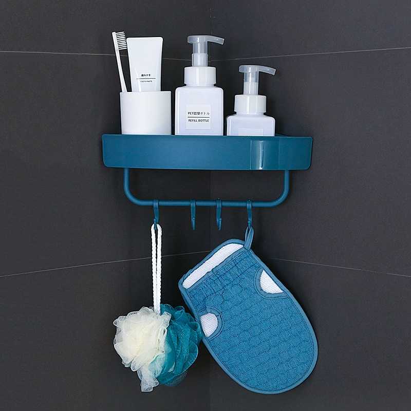 Multipurpose Plastic Shelf Wall Storage Rack Box Towel Holder with 4 Hooks