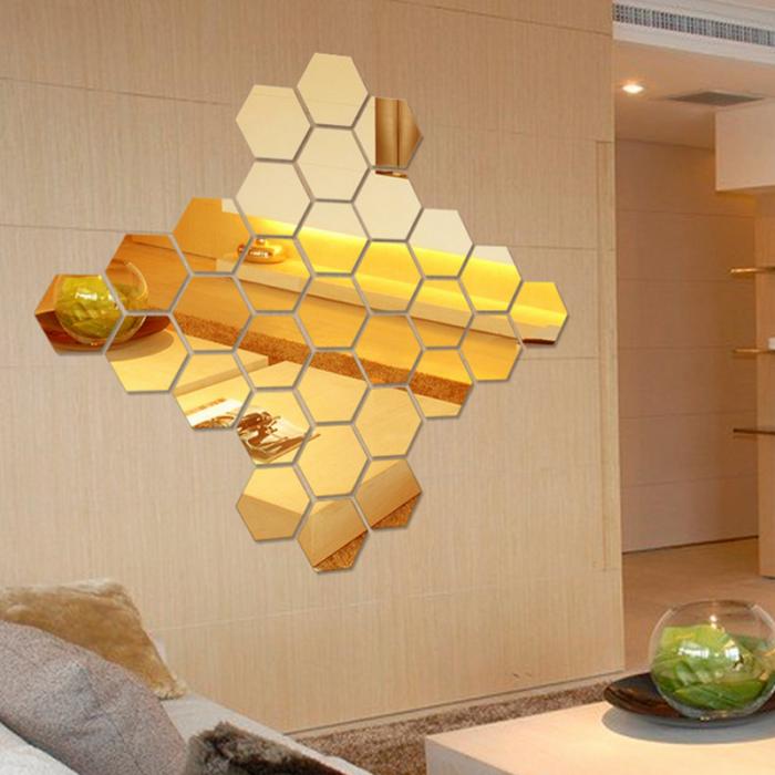 Hexagon 3D Acrylic Decorative gold Mirror- 15 pcs